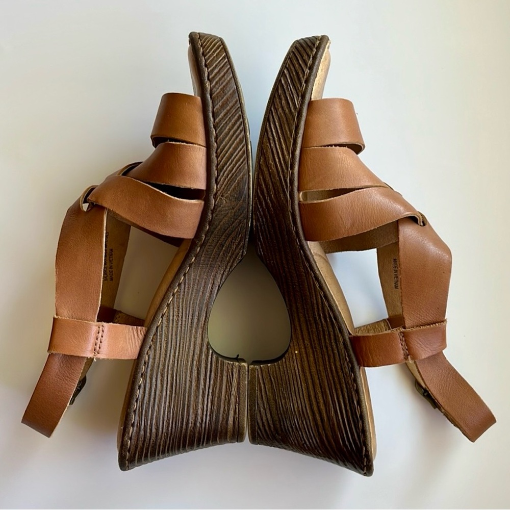 Born Tan Leather Wedge Sandals - Picture 2 of 10